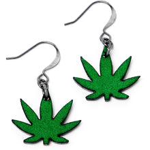 Load image into Gallery viewer, Green Marijuana Pot Leaf Dangle Earrings
