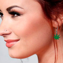 Load image into Gallery viewer, Green Marijuana Pot Leaf Dangle Earrings
