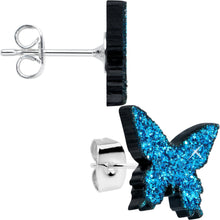 Load image into Gallery viewer, Blue Glitter Butterfly Stud Earring Set
