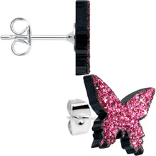 Load image into Gallery viewer, Pink Glitter Butterfly Stud Earring Set
