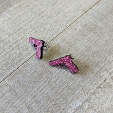 Load image into Gallery viewer, Pink Glitter Gun Stud Earrings Set
