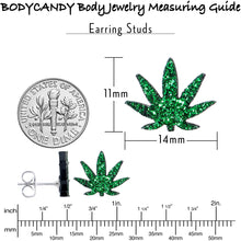 Load image into Gallery viewer, Green Glitter Marijuana Pot Leaf Stud Earrings
