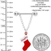Load image into Gallery viewer, Handmade 14G 5/8 Naughty Nice Christmas Stocking Nipple Ring Set
