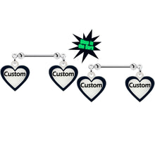 Load image into Gallery viewer, Custom Heart Glow in the Dark Double Personalized Name Dangle Nipple Ring Set
