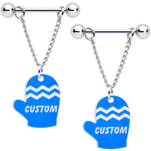 Load image into Gallery viewer, Custom Holiday Mittens Personalized Dangle Barbell Nipple Ring Set
