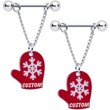 Load image into Gallery viewer, Custom Holiday Mittens Personalized Dangle Barbell Nipple Ring Set
