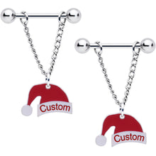 Load image into Gallery viewer, Custom Santa Hat Personalized Dangle Barbell Nipple Ring Set
