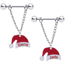 Load image into Gallery viewer, Custom Santa Hat Personalized Dangle Barbell Nipple Ring Set
