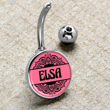 Load image into Gallery viewer, Custom Pink Mandala Personalized Name Belly Ring
