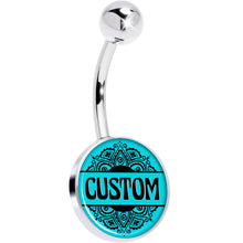 Load image into Gallery viewer, Custom Teal Mandala Personalized Name Belly Ring
