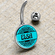 Load image into Gallery viewer, Custom Teal Mandala Personalized Name Belly Ring
