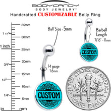 Load image into Gallery viewer, Custom Teal Mandala Personalized Name Belly Ring
