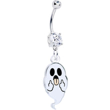 Load image into Gallery viewer, Acrylicious Sassy Spirit Middle Finger Ghost Dangle Belly Ring by Onyx O
