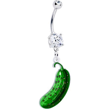 Load image into Gallery viewer, Acrylicious  Funky Green Pickle Dangle Belly Ring by Onyx O
