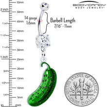 Load image into Gallery viewer, Acrylicious  Funky Green Pickle Dangle Belly Ring by Onyx O
