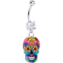 Load image into Gallery viewer, Acrylicious Vibrant Vibes Sugar Skull Dangle Belly Ring
