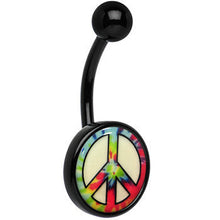 Load image into Gallery viewer, Glow in the Dark Titanium Tie Dyed Peace Sign Belly Ring
