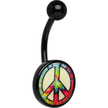 Load image into Gallery viewer, Glow in the Dark Titanium Tie Dyed Peace Sign Belly Ring
