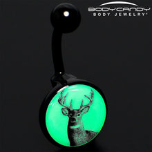 Load image into Gallery viewer, Glow in the Dark Titanium Deer Buck Belly Ring
