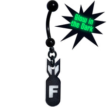 Load image into Gallery viewer, Black Glow in the Dark F Bomb Dangle Belly Ring
