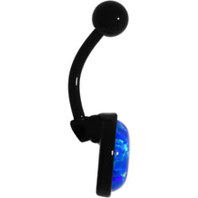 Load image into Gallery viewer, Aqua Synthetic Opal Black Anodized Bottom Mount Belly Ring
