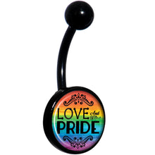 Load image into Gallery viewer, Rainbow Love and Pride Black Belly Ring
