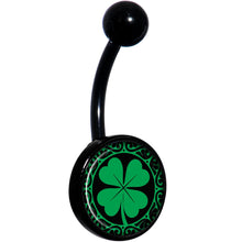 Load image into Gallery viewer, Green St Patricks Day Shamrock Black Belly Ring
