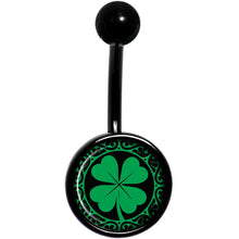 Load image into Gallery viewer, Green St Patricks Day Shamrock Black Belly Ring
