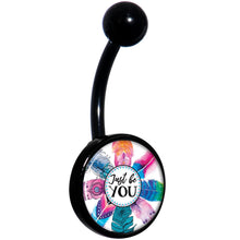 Load image into Gallery viewer, Watercolor Feathers Just Be You Black Belly Ring

