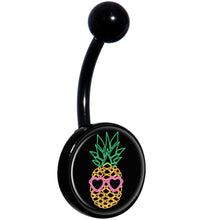 Load image into Gallery viewer, Neon Heart Tropical Pineapple Black Belly Ring
