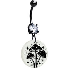 Load image into Gallery viewer, Black Double Gem Glow in the Dark Mystic Mushroom Dangle Belly Ring by Onyx O
