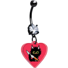 Load image into Gallery viewer, Black Double Gem Heart Staby Cat Dangle Belly Ring by Onyx O
