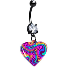 Load image into Gallery viewer, Black Double Gem Swirling Heart Dangle Belly Ring by Onyx O
