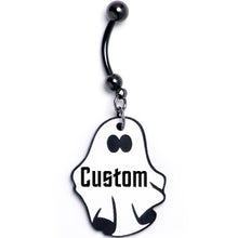 Load image into Gallery viewer, Custom Black Halloween Ghost Personalized Dangle Belly Ring
