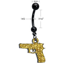 Load image into Gallery viewer, Yellow Glitter Gun Dangle Belly Ring
