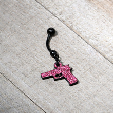 Load image into Gallery viewer, Pink Glitter Gun Dangle Belly Ring
