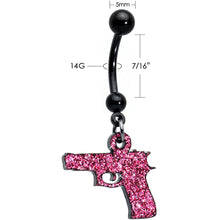 Load image into Gallery viewer, Pink Glitter Gun Dangle Belly Ring
