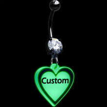 Load image into Gallery viewer, Custom Glow in the Dark Heart Dangle Personalized Belly Ring
