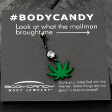 Load image into Gallery viewer, Double Gem Green Marijuana Pot Leaf Black Dangle Belly Ring
