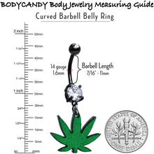 Load image into Gallery viewer, Double Gem Green Marijuana Pot Leaf Black Dangle Belly Ring
