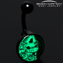 Load image into Gallery viewer, Black Glow in the Dark Katrina Sugar Skull Belly Ring
