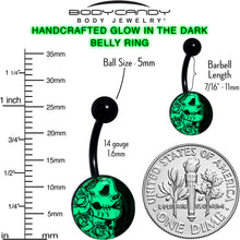Load image into Gallery viewer, Black Glow in the Dark Katrina Sugar Skull Belly Ring
