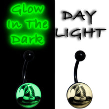 Load image into Gallery viewer, Black Titanium Magic Witch Hat Glow in the Dark Belly Ring
