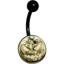 Load image into Gallery viewer, Black Titanium Bad Jack O' Lantern Glow in the Dark Belly Ring

