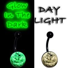 Load image into Gallery viewer, Black Titanium Bad Jack O' Lantern Glow in the Dark Belly Ring
