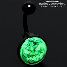 Load image into Gallery viewer, Black Titanium Bad Jack O' Lantern Glow in the Dark Belly Ring
