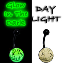 Load image into Gallery viewer, Black Titanium Fearsome Fangs Glow in the Dark Belly Ring
