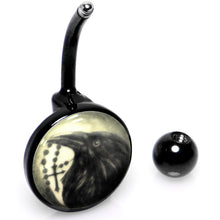 Load image into Gallery viewer, Black Titanium Raven and Cross Glow in the Dark Belly Ring

