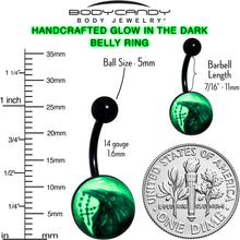 Load image into Gallery viewer, Black Titanium Raven and Cross Glow in the Dark Belly Ring
