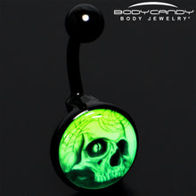 Load image into Gallery viewer, Black Titanium Webbed Skull Glow in the Dark Belly Ring
